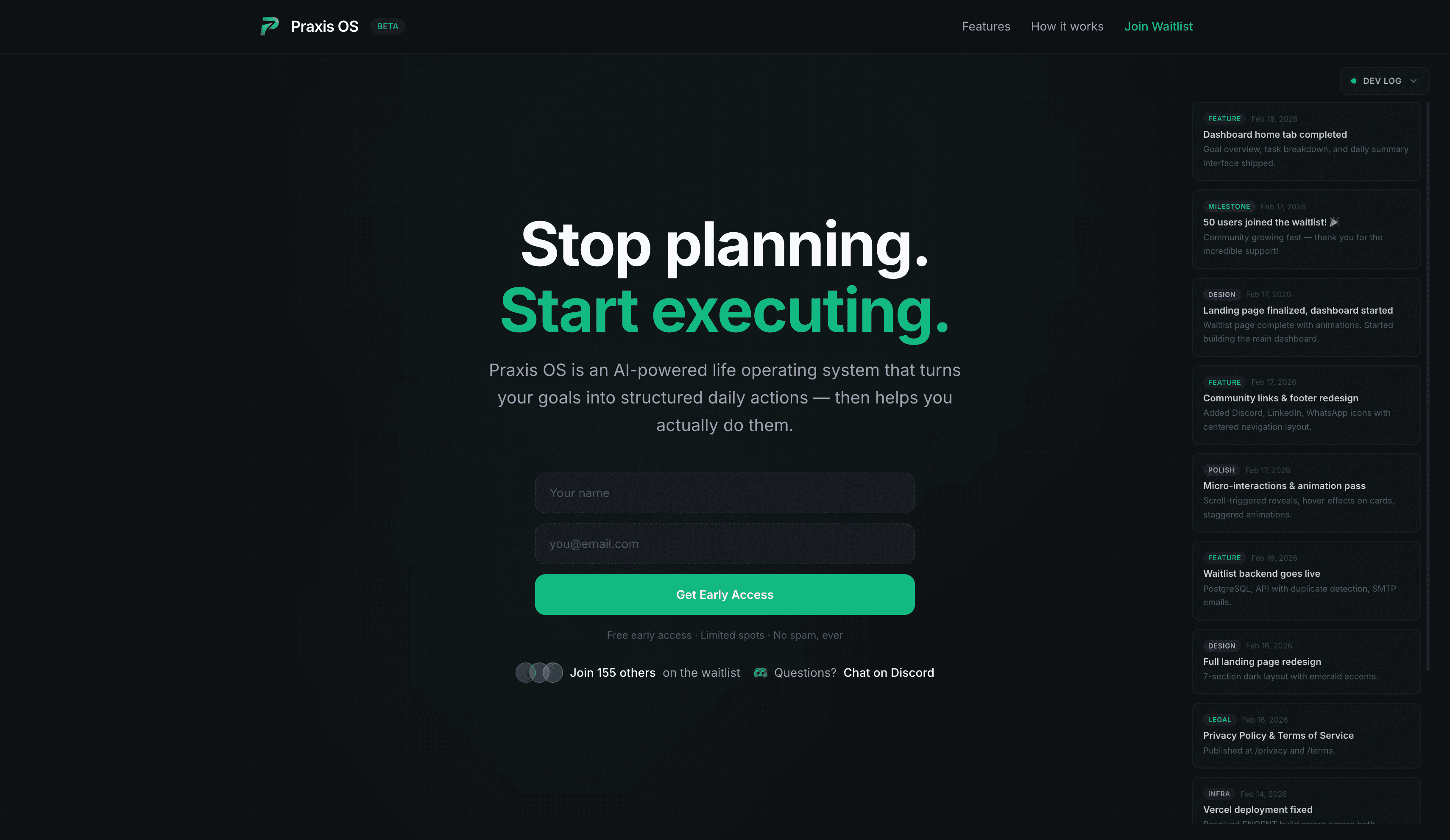 A product studio homepage with editorial gravity